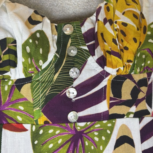 Farm Rio Linen Mini Dress Forest Stripe Tropical Print Ivory Ruffle Strap Sz XXS - Picture 7 of 12